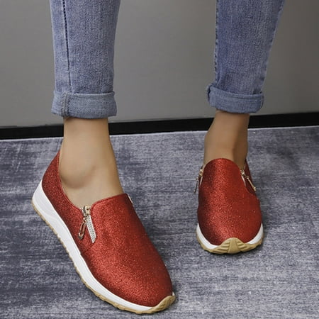 

Vedolay Women s Flat Loafers Women s Slip on Loafer Shoes Comfortable Knit Walking Flats Casual Shoes Red 7