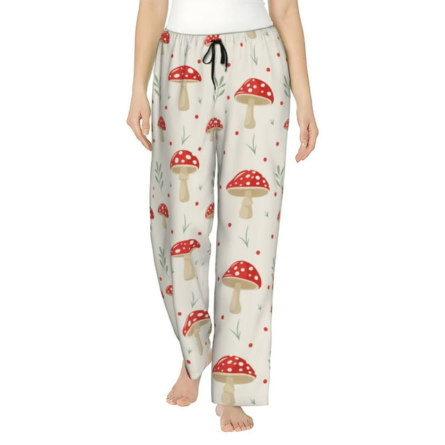 Bingfone Pyjama Plat Motif Champignons pour Femmes, Pantalon de Pyjama avec Poches-TG