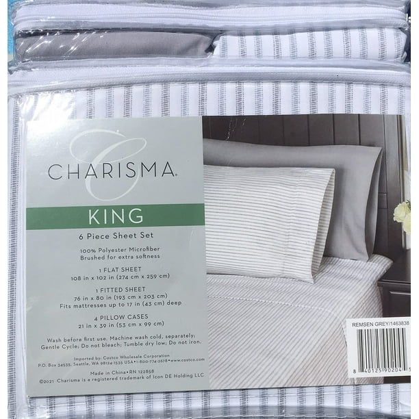 Charisma Microfiber King 6 Piece Sheet Set Remsen Grey Brushed For Extra Softness Com Charisma Microfiber King 6 Piece Sheet, Microfiber King Bed Sheets