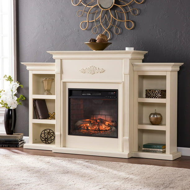 Griffin Infrared Electric Fireplace, Southern Enterprises Griffin Electric Fireplace With Bookcases Ivory