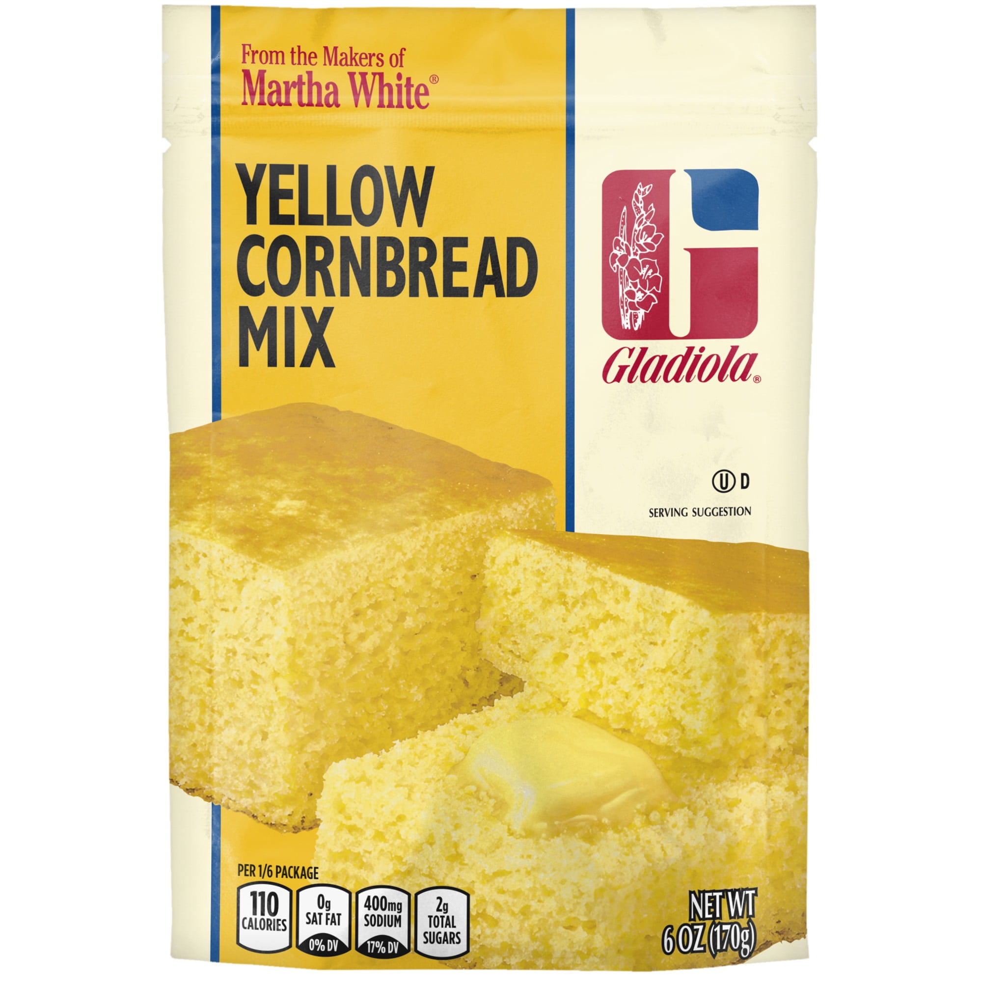 (2 pack) Martha White Gladiola Yellow Cornbread Mix, 6 oz Pouch