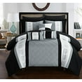 thumbnail image 2 of Chic Home Clayton 10 Comforter Pin Tuck Pieced Block Embroidery Bed in A Bag with Sheet Set Black, Queen, Grey, 2 of 4