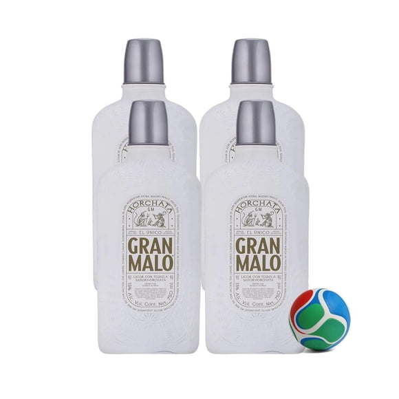 4 Licor con Tequila Gran Malo Horchata 750 ml + Balón Mini