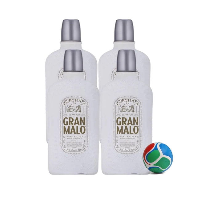 4 Licor con Tequila Gran Malo Horchata 750 ml + Balón Mini