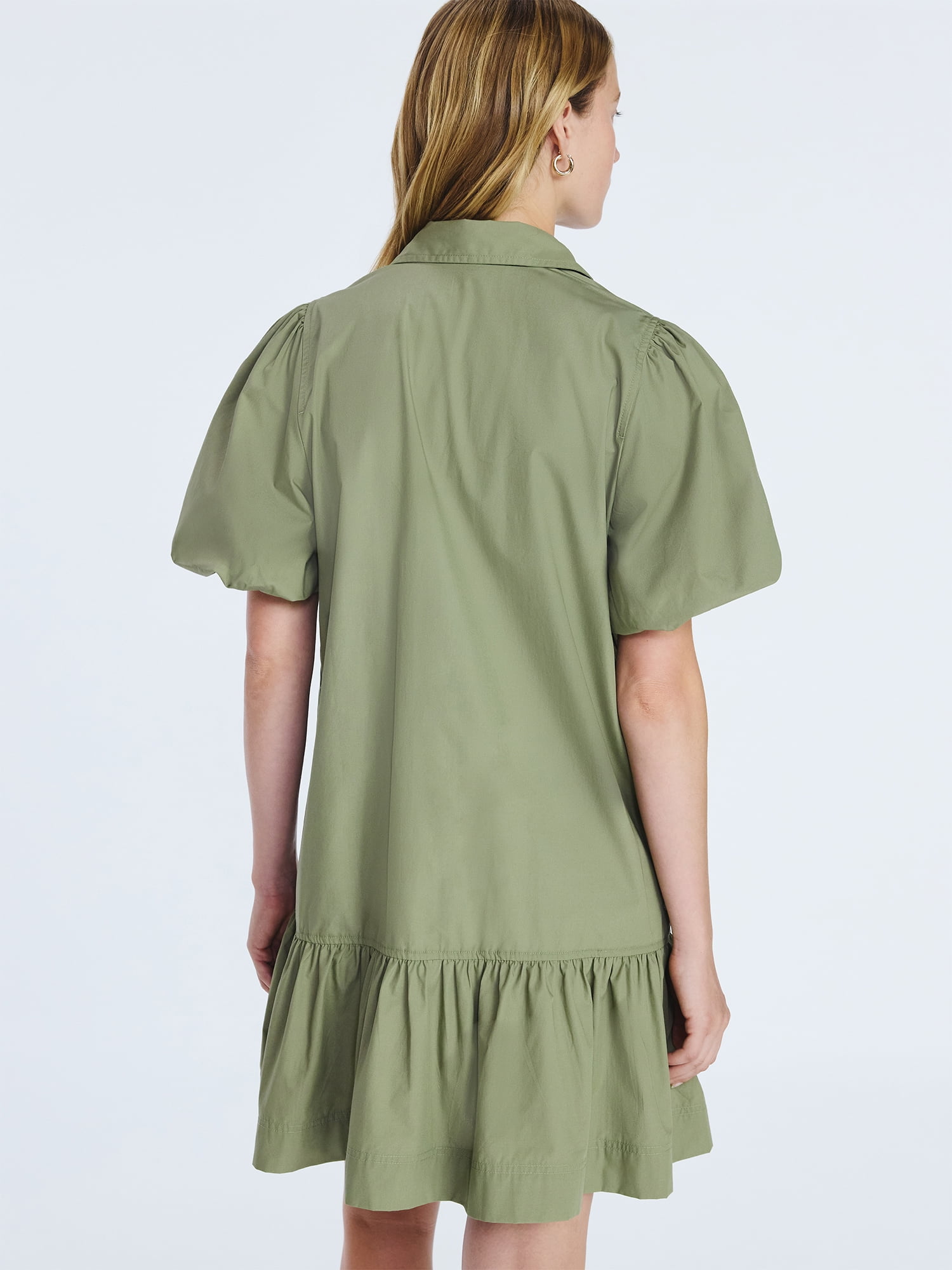 Free Assembly Women’s and Women's Plus Cotton Ruffle Mini Dress with Puff Sleeves, Sizes XS-4X