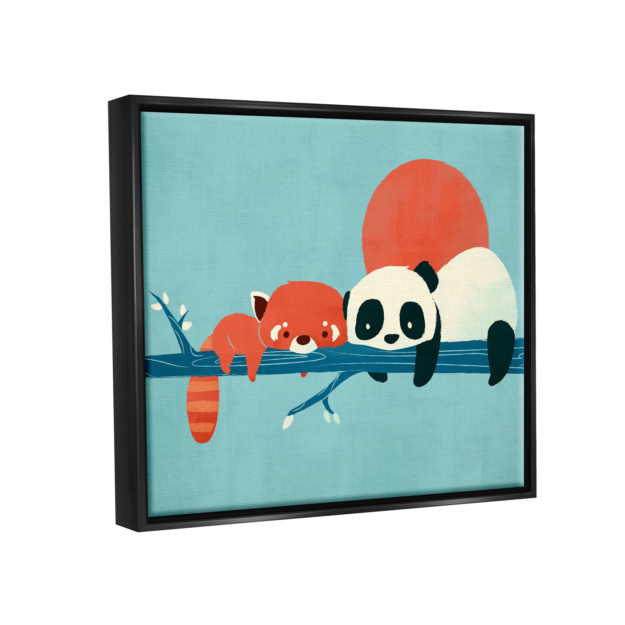 Stupell Industries Pandas on Branch Animals & Insects Painting Black Floater Framed Canvas Art Print Wall Art, 21 x 17