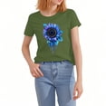 thumbnail image 5 of ZHISHIMINGJUN Women's Trendy Tee Oil Painting Style Brilliant Blue Sunflowers Ombre Round Neck Short Sleeve Soft Drape Green Top for Casual Chic Style, 5 of 6