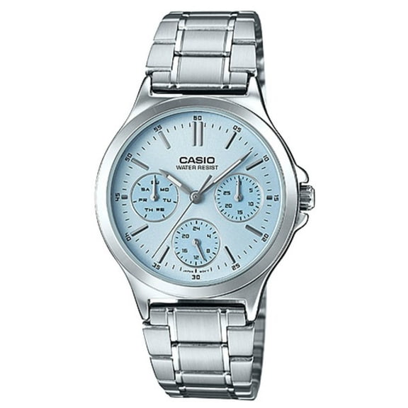 Casio Women's 33.2mm Stainless Steel Fixed Bezel Wristwatch, Blue & Silver (LTPV300D-2A)