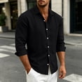thumbnail image 2 of Guayabera Linen Shirts for Men Short Sleeve Button Down Shirt Hawaiian Shirt Hippie Summer Beach Vacation Shirts Black XXXL, 2 of 5