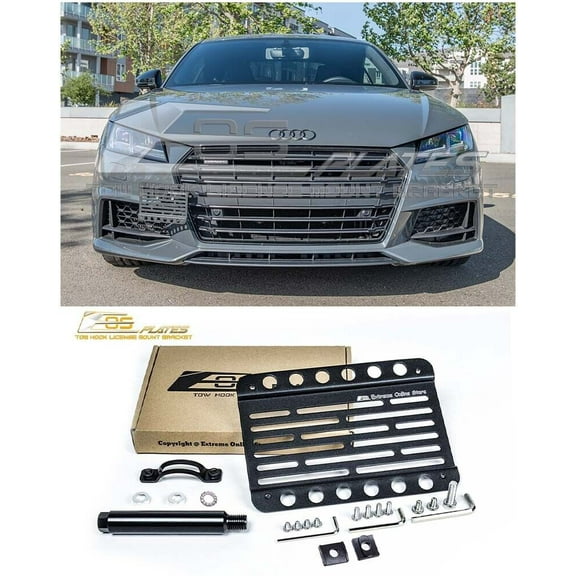 Extreme Online Store Replacement for 2016-Present Audi TT MK2 MK3 | EOS Version 1 Mid Sized Front Bumper Tow Hook License Plate Relocator Mount Bracket