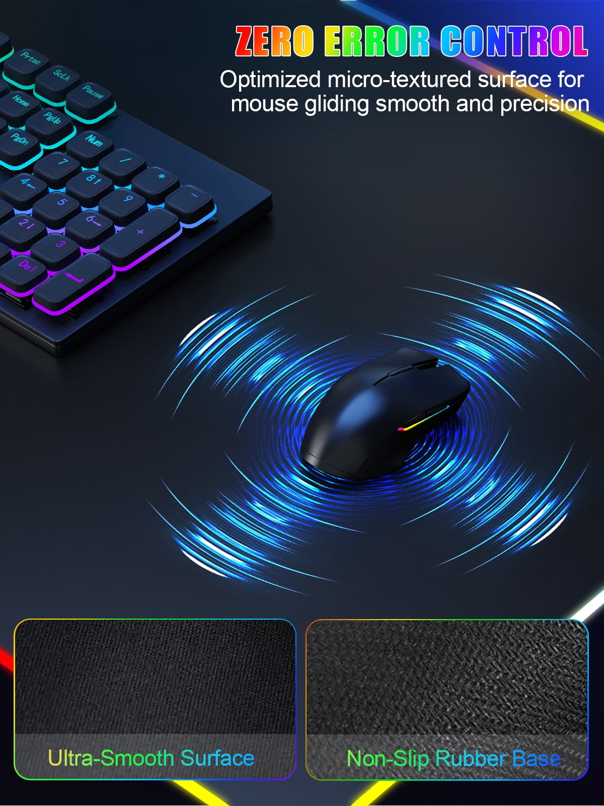 Miroddi Wireless Charging RGB Mouse Pad, 31.5"x15.75" Large Desk Pad Rubber, 15W Fast Charging LED Desk Mat for iPhone Airpods Gaming Home Office