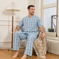 thumbnail image 5 of Vulcanodon 100% Cotton Mens Pajamas Set, Lightweight Button Up Mens Sleepwear(AQUA BLUE PLAID, XL), 5 of 6