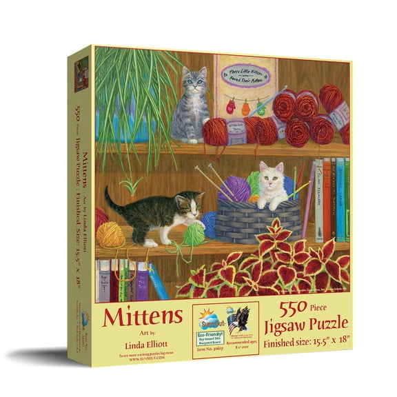 SUNSOUT INC - Mittens - 550 pc Jigsaw Puzzle by Artist: Linda Elliott - Finished Size 15.5" x 18" - MPN# 31607