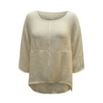thumbnail image 5 of Cuoff Blouses for Women Casual Solid Color Loose Cotton Linen Medium Sleeve Large Size Womens Tops Beige 5X, 5 of 6