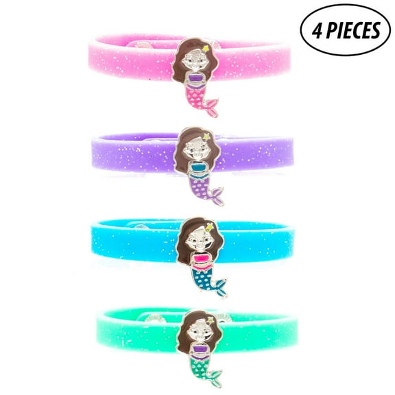 4 Pcs Mermaid Charm Glitter Silicone Snap Bracelets for Girls - Cute Gifts for Tween Girl - Valentine's Day Gifts - Easter Basket Fillers for Kids
