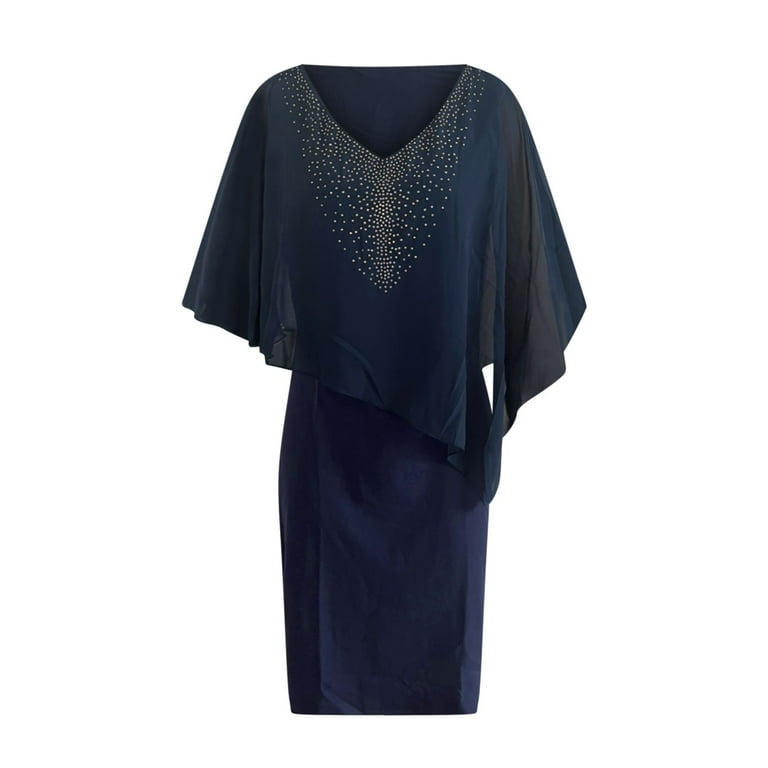 Ayolanni V-Neck Work Dresses for Women 2025 Knee-Length Navy Short