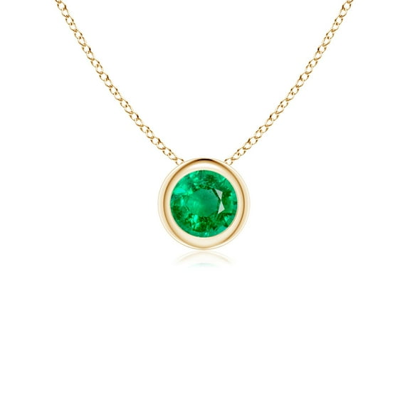 ANGARA Natural Bezel-Set Round Emerald Solitaire Pendant in 14K Yellow Gold for Women (Size-4mm) | May Birthstone, Birthday, Anniversary, Jewelry Gift for Women | Natural Emerald Necklace
