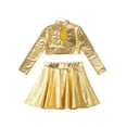 thumbnail image 4 of iEFiEL Girls 2Pcs Metallic Latin Jazz Cheer Performance Dance Costume Long Sleeve Crop Top with Pleated Skirt Gold 6, 4 of 7