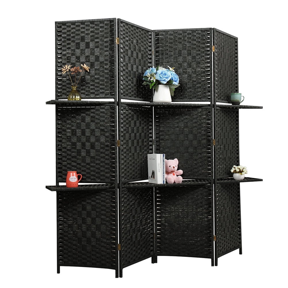 Kadyn 4 Panel Office Divider with 3 Clever Shelves for Home, Outdoor/Indoor Wall Divider and Folding Privacy Screens for Office, Black Kadyn 4 Panel Office Divider with 3 Clever Shelves for Home, Outdoor/Indoor Wall Divider and Folding Privacy Screens for Office, Black
