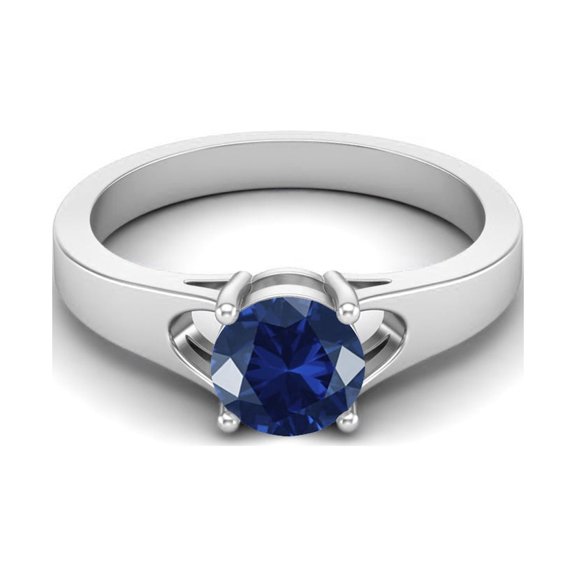 925 Sterling Silver 6mm Round Shape Blue CZ Solitaire Valentines Day Gifts Ring for Women