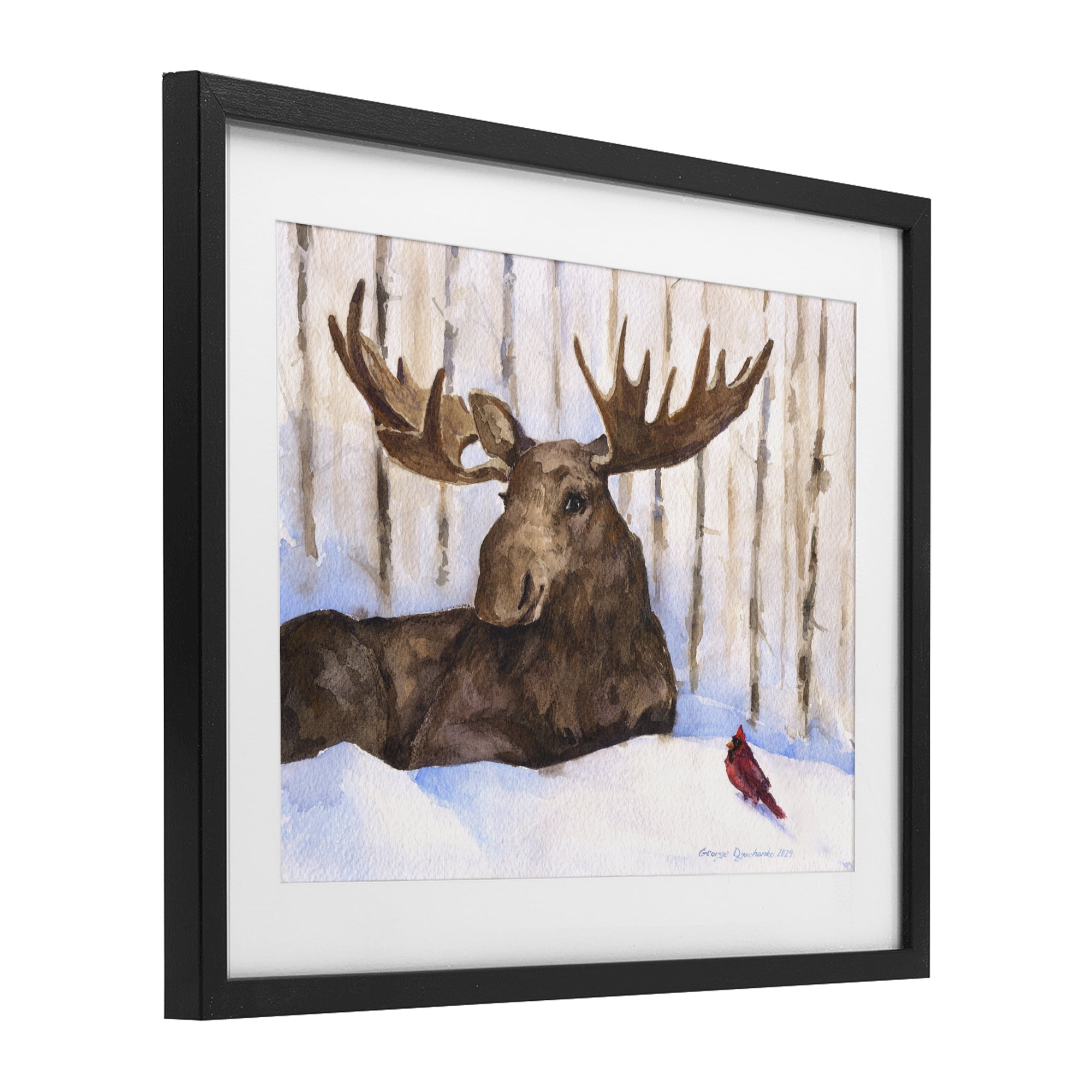 Stupell Industries Moose & Red Cardinal Black Framed Print Under Glass, design by George Dyachenko