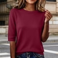 thumbnail image 2 of CQXIDFH Under $20 Women's Crew Neck Short Sleeve Sweater, Lightweight Dressy Casual Blouses for 2026 Summer Vacation Womens Clothing Fashion Trendy Tops Wine T-Shirts, S, 2 of 9