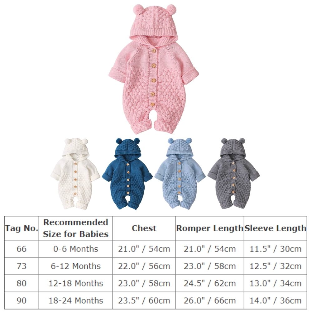 IBTOM CASTLE Unisex Baby Boy Girl Cute 3D Bear Ears Hooded Knitted Sweater Long Sleeve Romper Overall Sleepwear Winter Warm Clothes 0-6 Months Light Blue