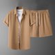 thumbnail image 2 of Pajama para Hombres Conjunto Suelto de Manga Corta de Dos Piezas con Solapa, Tejido de Punto de Poliéster Suave, Comodidad de Toda la Temporada para los Hombres, Ropa de Salón Casual, 2 of 7