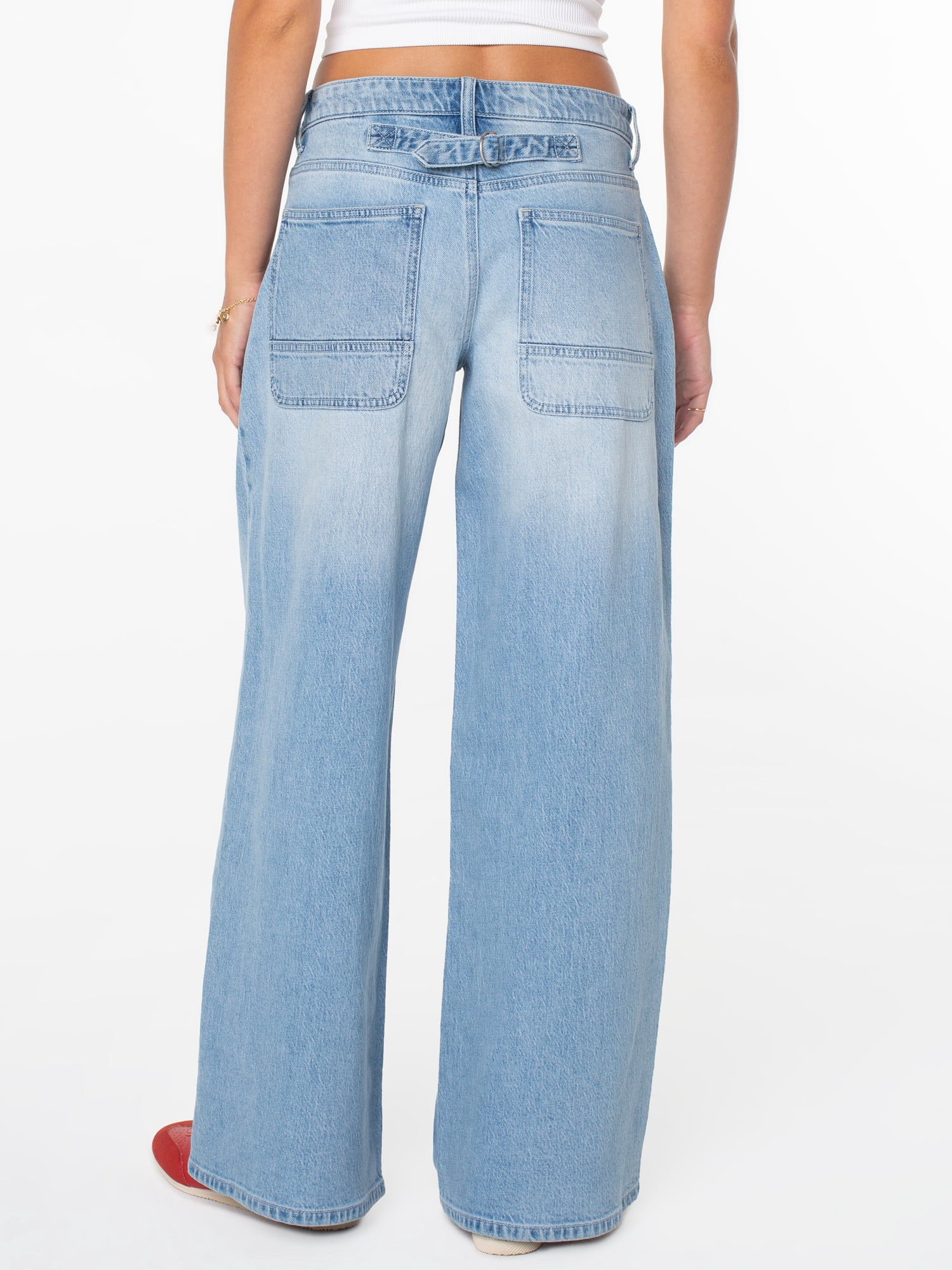 Celebrity Pink Women's and Women's Plus Slouchy Wide Leg Jean with Back Buckle, Sizes 1-24