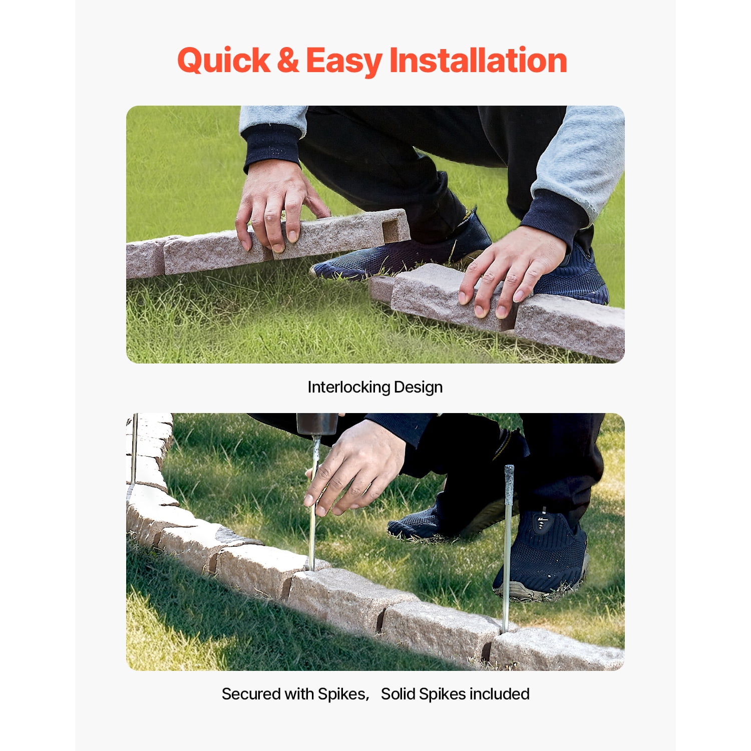 KFFKFF Imitation Stone Landscape Border, 46.4 x 2.2 in Authentic Lawn Border, Adaptable Brick-Like Garden Border with Grounding Pegs, Durable Driveway and Walkway Edging in Beige, Resistant to Fading