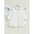 thumbnail image 2 of xiaxaixu Robe de Printemps Douce pour Fille avec Bandeau à Nœud, Couleur Unie, Col à Illets, Manches Longues, Robe Trapèze avec Boutons, 2 of 8