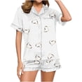 thumbnail image 2 of Women's Home Casual Print Button Up Lapel V Neck Top and Shorts Pocket Short Sleeve Shorts Pajamas Set 2pc Sleepwear LoungewearMulticolor,L, 2 of 6
