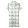 thumbnail image 6 of SONXAHE Couples 2‑Piece Satin Plaid Pajama Set Short Sleeve Button Top Elastic Shorts Sleepwear, 6 of 9