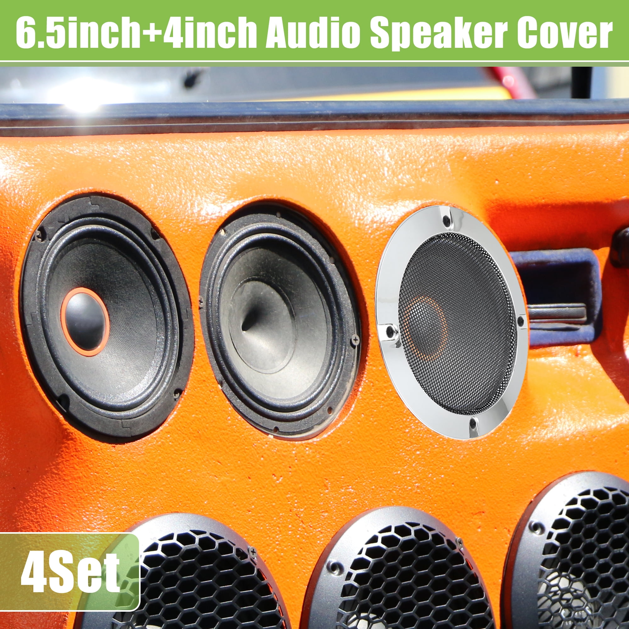Unique Bargains 4 Pack Universal Speaker Grills Cover with Mounting Screws Silver 4"&6.5"