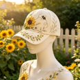 thumbnail image 4 of 3D Beaded Embroidery Baseball Cap Sunflower Bee Rhinestone Decor Adjustable Outdoor Casual Sun Hat, 4 of 6