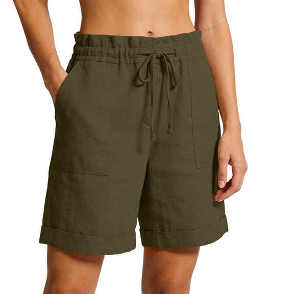 Athletic Shorts for Women Cotton Wide High Waisted Drawstring Casual Loose Solid Knee Length Running Biker Shorts With Pockets