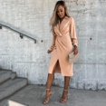 thumbnail image 2 of Sngxgn Women's V Neck Swing Ruffle Long Sleeve Mini Dress(Beige,L), 2 of 8