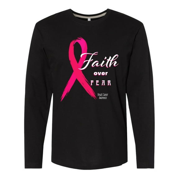 Inktastic Faith over Fear Breast Cancer Awareness with Pink Ribbon Long Sleeve T-Shirt