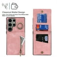 thumbnail image 3 of ELEHOLD For Samsung Galaxy A52 5G, Wallet Case with Card Slot Holder,RFID Blocking,Built-in 360°Rotating Ring Kickstand Zipper Retro Purse Shockproof Case Cover, pink, 3 of 8