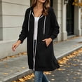 thumbnail image 3 of Women's Zip Up Hoodies Long Sleeve Long Tunic Sweatshirts Oversized | Long Fleece Jacket Coats, Drawstring, Zip Up Front, Kangaroo Pockets, Casual Outerwear, #01_Black, L, 3 of 6
