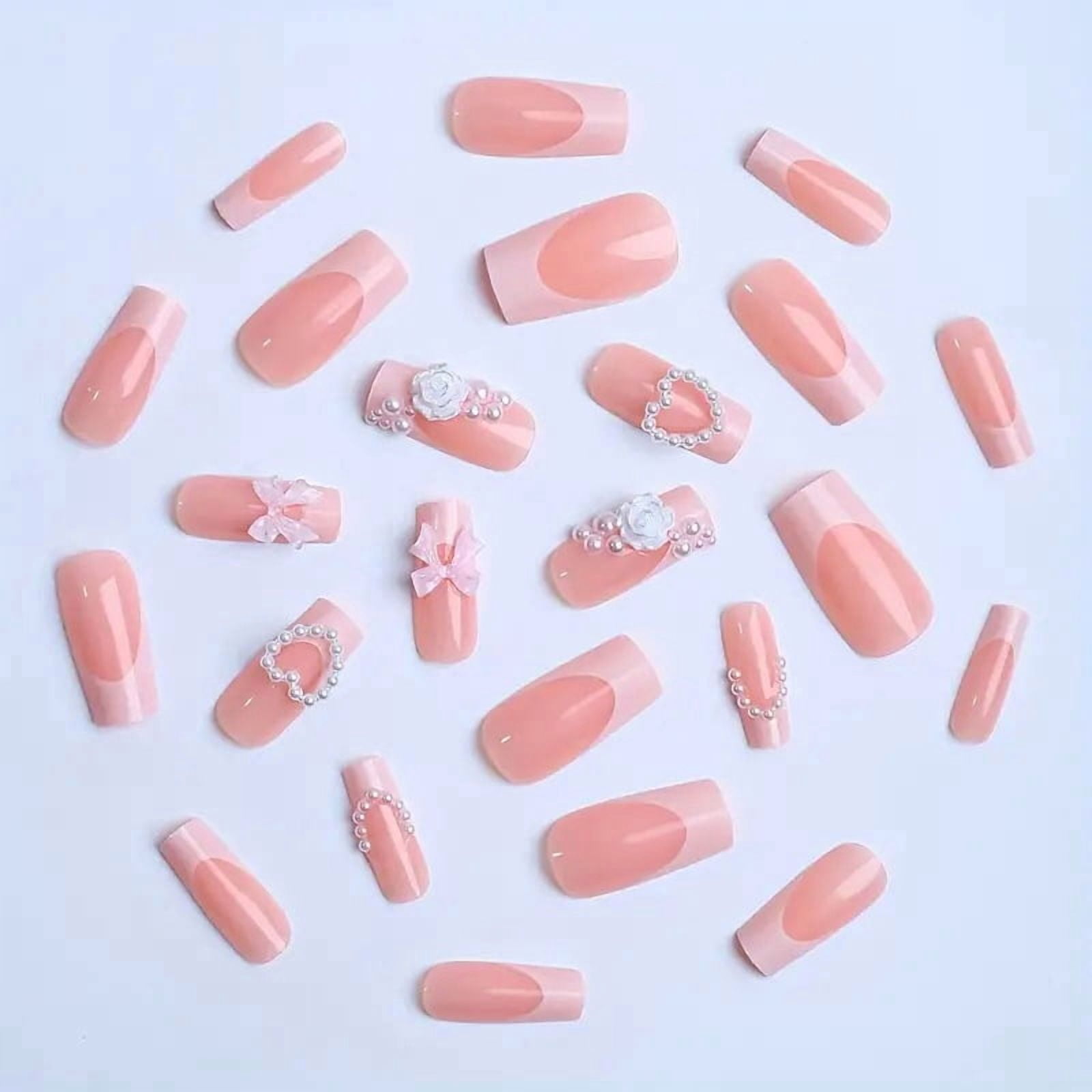 Cross-border hot-selling simple and fashionable white French manicure pure desire butterfly detachable wearable nail fake nail nail piece