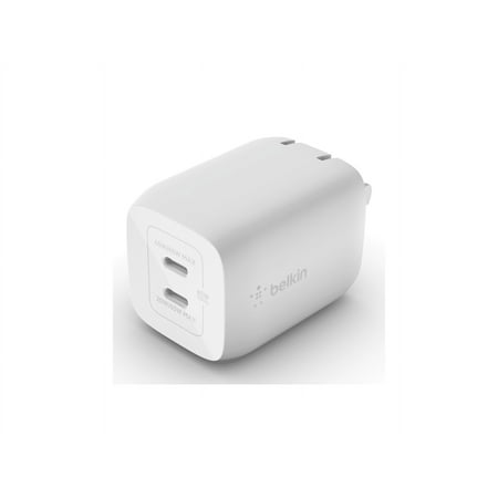 Belkin - 65W Dual USB-C Wall Charger, Fast Charging Power Delivery 3.0 with GaN Technology for Apple iPhone and Samsung - White