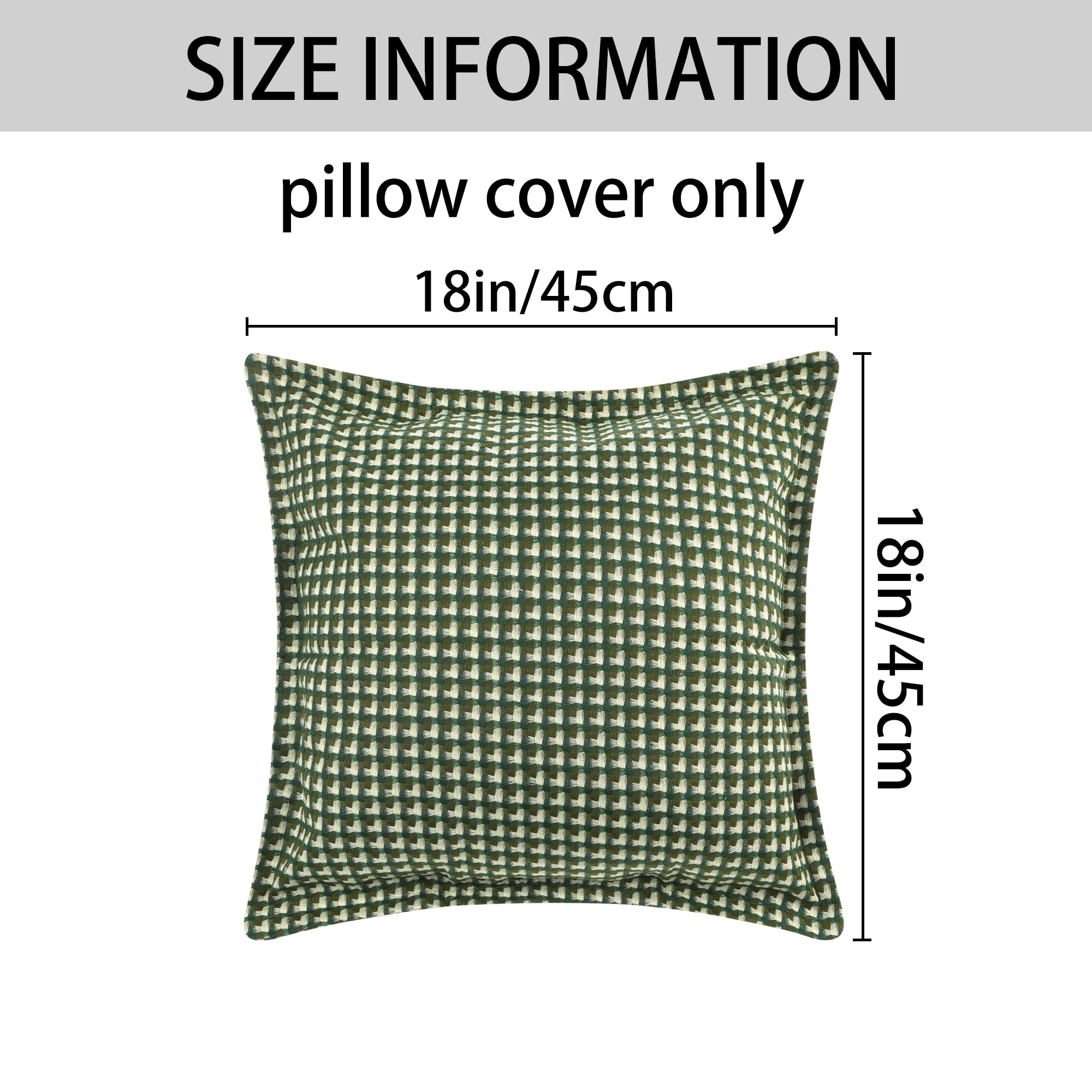 Unique Bargains 2 Pcs Plaid Pillow Covers Square Cushion Covers Decorative Pillow Cases Green Grid 18" x 18"/12" x 20"