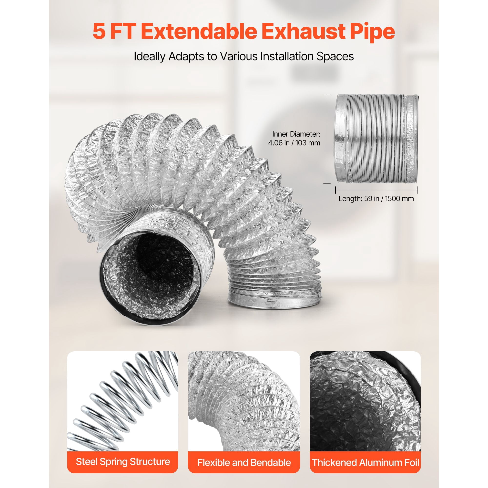 3-in-1 Electric Dryer Vent Kit with Bucket, Includes 4" x 5' Expandable Hose for Apartments&RVs, Lightweight&Easy Setup