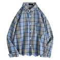 thumbnail image 3 of Arlun Womens Long Sleeve Plaid Shirts Button down Lapel College Style Tops Soft Comfort Loose Casual Asymmetrical Hem Blouses Fashion Outfits Light Blue XXXL, 3 of 4