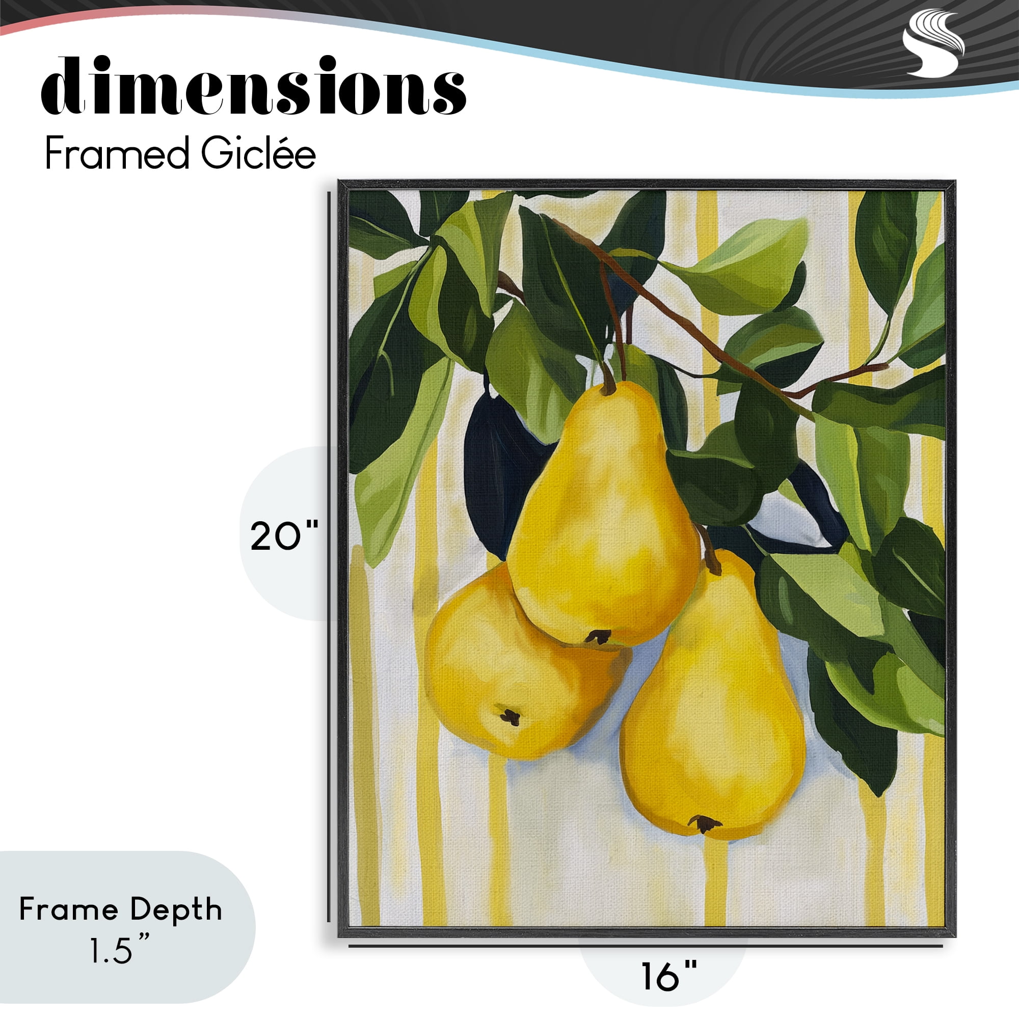 Stupell Industries Pears on Lush Branch Black Framed Giclee Art, design by Yen