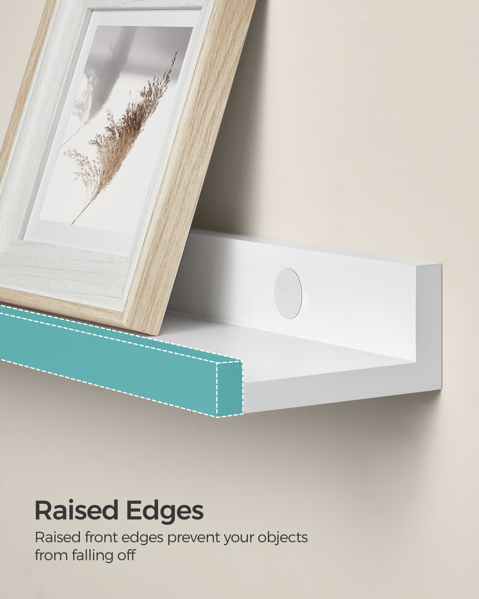 Set of 3 Floating Shelves, 23.6 Inch Wide Wall Shelves with 22 lb Capacity Each & Anti-Slip Edge, for Living Room Kitchen Bathroom, White