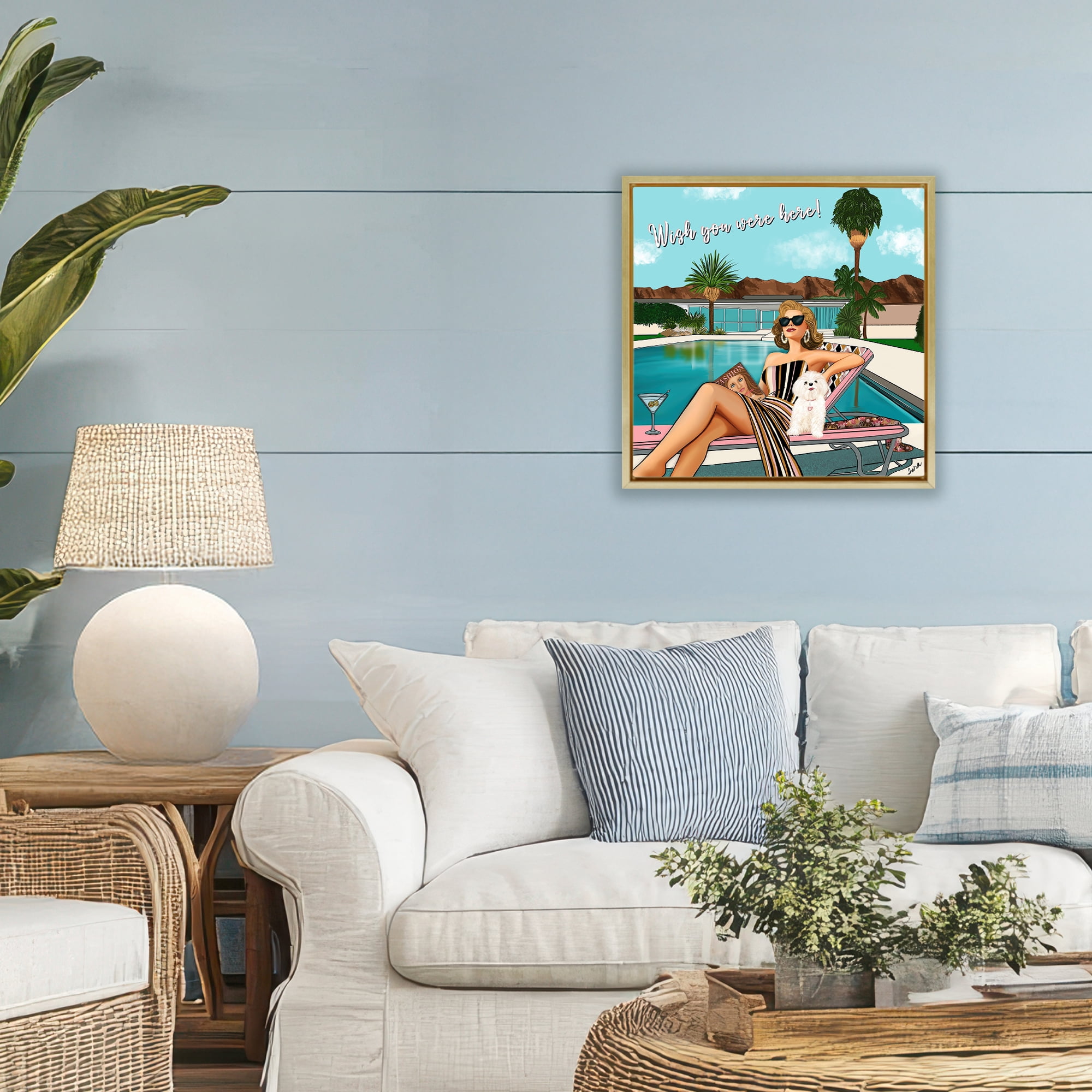 Stupell Industries Wish You Were Here Palm Springs Gold Framed Floater Canvas Wall Art, design by Tara Boone