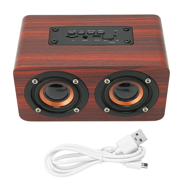 Vintage Wireless Speaker, Stereo 90Hz-20KHz Built In Mic Portable Speaker For Projector For Tablet Red Wood Grain