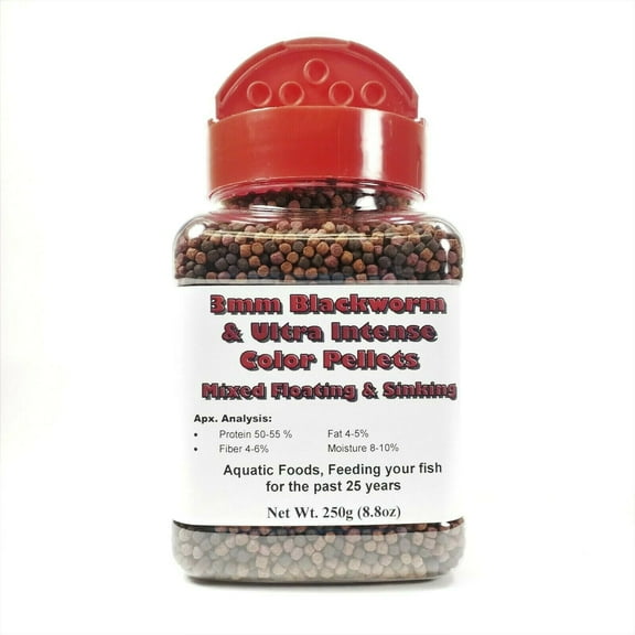 3 mm California Blackworm & Intense Coloring Pellet Mix, Floating & Sinking...250g Small Jar